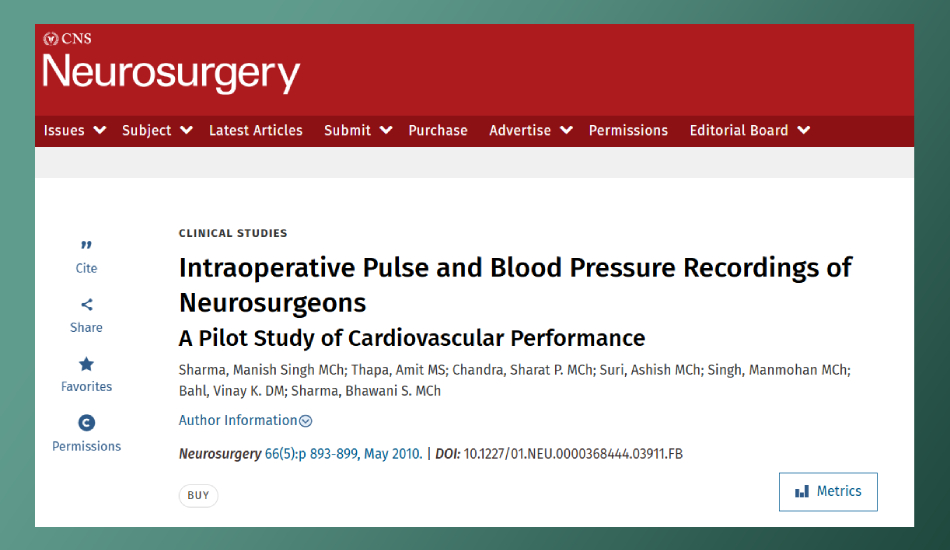 Intraoperative pulse and blood pressure recordings of neurosurgeons: a pilot study of cardiovascular performance
